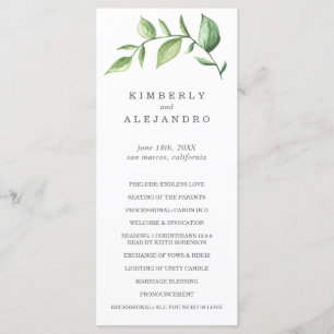 Elegant Rustic Watercolor Greenery Wedding Programme