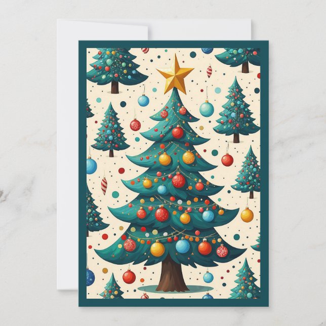 Elegant Rustic Watercolor Merry Christmas Tree  Holiday Card (Front)