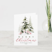 Elegant Rustic Watercolor Pine Trees Christmas