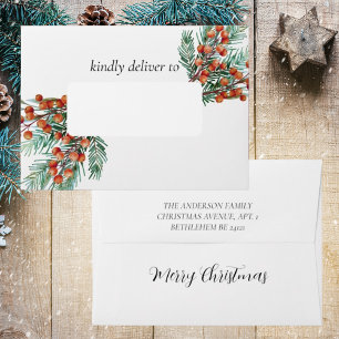 Elegant Rustic Watercolor Red Berries Christmas Envelope