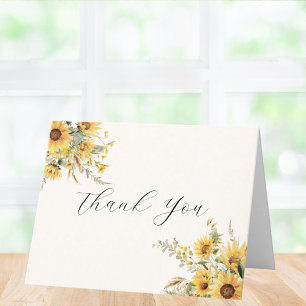 Elegant Rustic Watercolor Sunflower Floral Folded Thank You Card