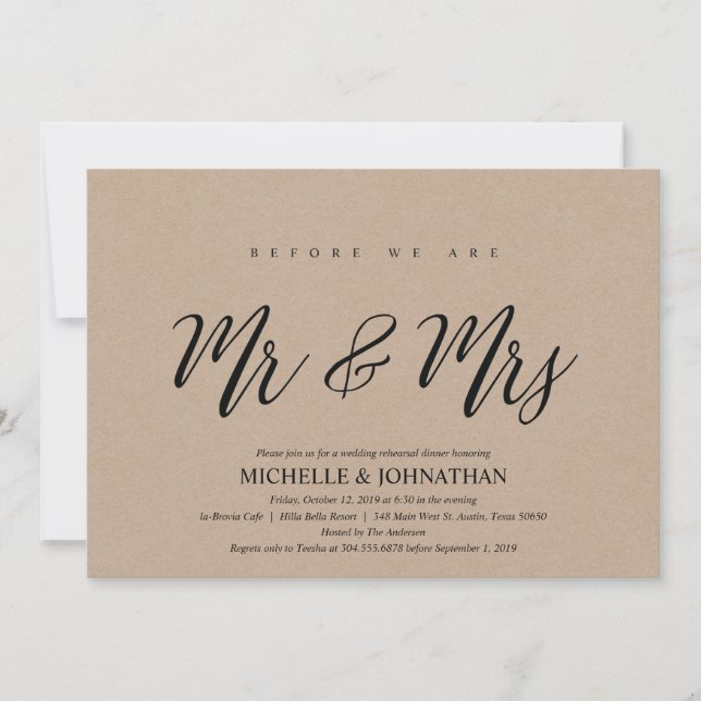 Elegant Rustic Wedding Rehearsal Dinner Invites (Front)