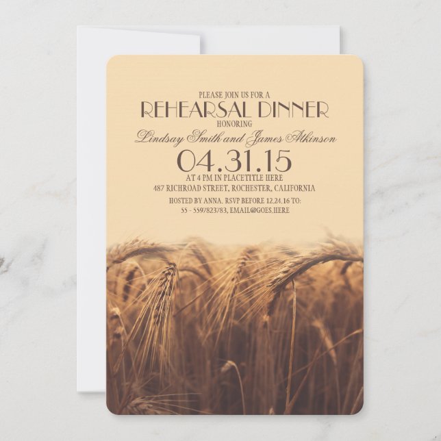 elegant rustic wheat rehearsal dinner invitations (Front)