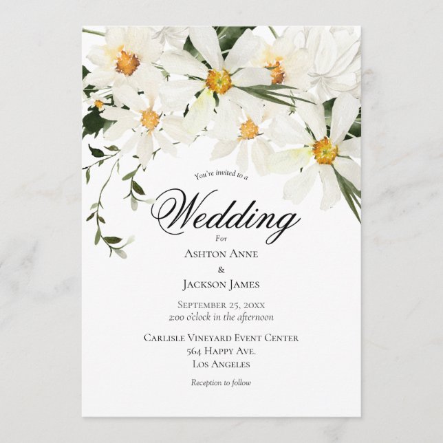 Elegant Rustic White Daisies Modern Wedding  Invitation (Front)
