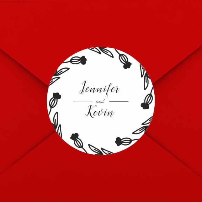 Elegant Rustic Wildflower Folk Decorative Wedding  Classic Round Sticker (Creator Uploaded)