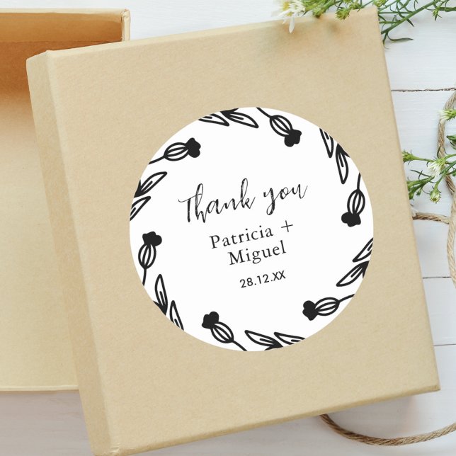 Elegant Rustic Wildflower Folk Wedding Thank You Classic Round Sticker (Creator Uploaded)