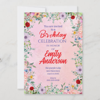 Elegant Rustic Wildflower Frame Birthday  Invitation