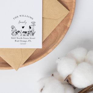 Elegant Rustic Wildflowers Family Return Address Rubber Stamp