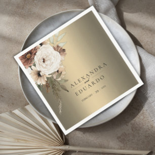 Elegant Rustic Wildflowers Gold Wedding Napkin