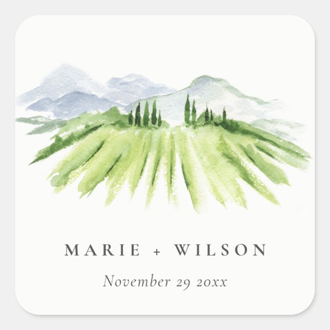 Elegant Rustic Winery Vineyard Mountain Wedding Square Sticker (Front)