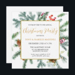 Elegant Rustic Winter Botanical Christmas Party Invitation<br><div class="desc">This square DIY template features a gold frame decorated with pine branches,  red berries and pine cones. Lots of white space gives it an open and elegant feeling.</div>
