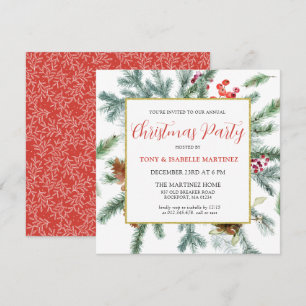Elegant Rustic Winter Botanical Christmas Party Invitation