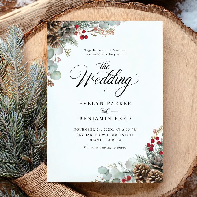 Elegant Rustic Winter Christmas Wedding Invitation (Creator Uploaded)