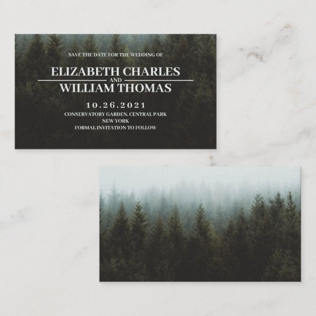 Elegant Rustic Winter Forest Save The Date Card (Front/Back)