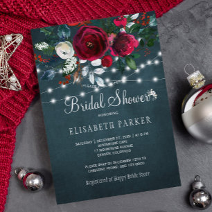 Elegant rustic winter peony roses bridal shower invitation