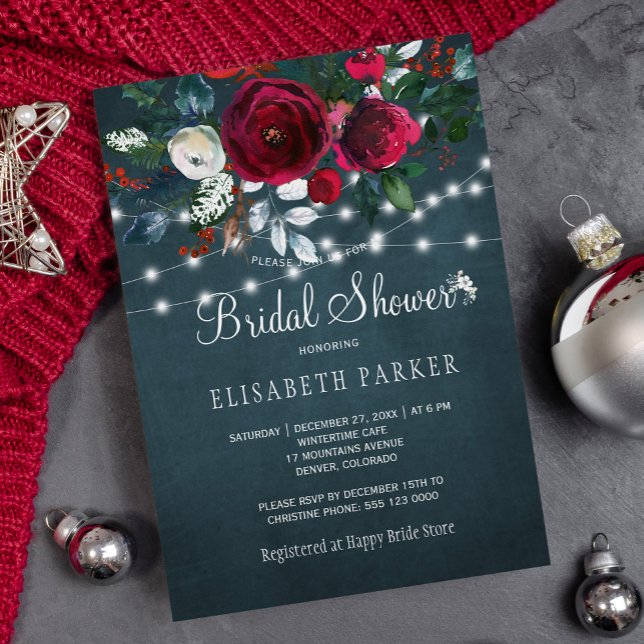 Elegant rustic winter peony roses bridal shower invitation (Creator Uploaded)
