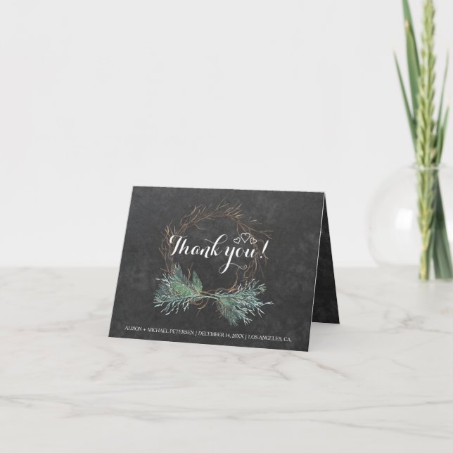 Elegant rustic winter thank you wedding card (Front)