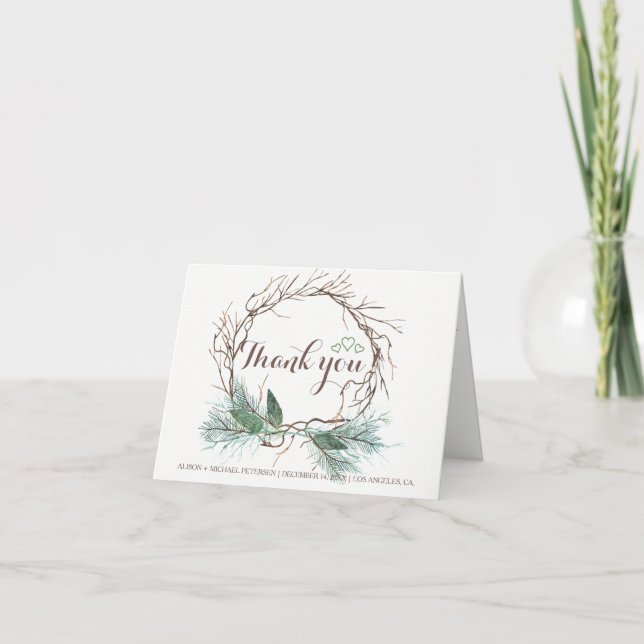 Elegant rustic winter thank you wedding card (Front)