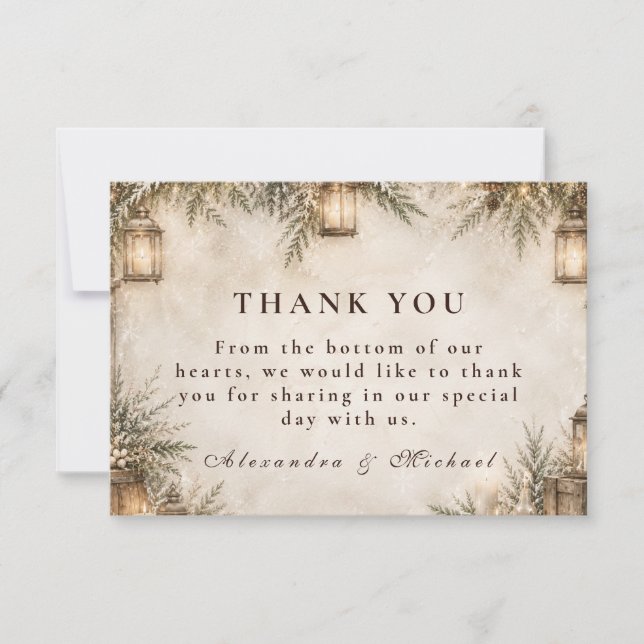Elegant Rustic Winter Wedding Thank You Card (Front)