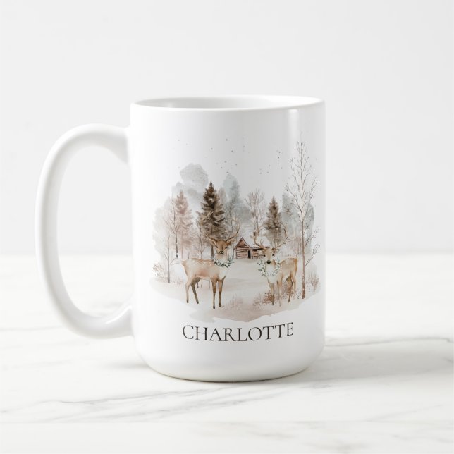 Elegant Rustic Winter Woodland Deer Coffee Mug (Left)
