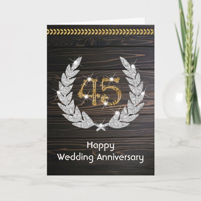 Elegant Rustic Wood 45th Wedding Anniversary  Card (Front)