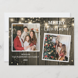 Elegant Rustic Wood Christmas Family 2 Photo Holiday Card