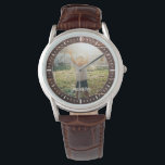 Elegant Rustic Wood Custom Name Photo Watch<br><div class="desc">Perfect keepsake gift for the best dad ever! This rustic modern watch features a favourite photo along with your personalised name on a dark brown wood panel backdrop.</div>