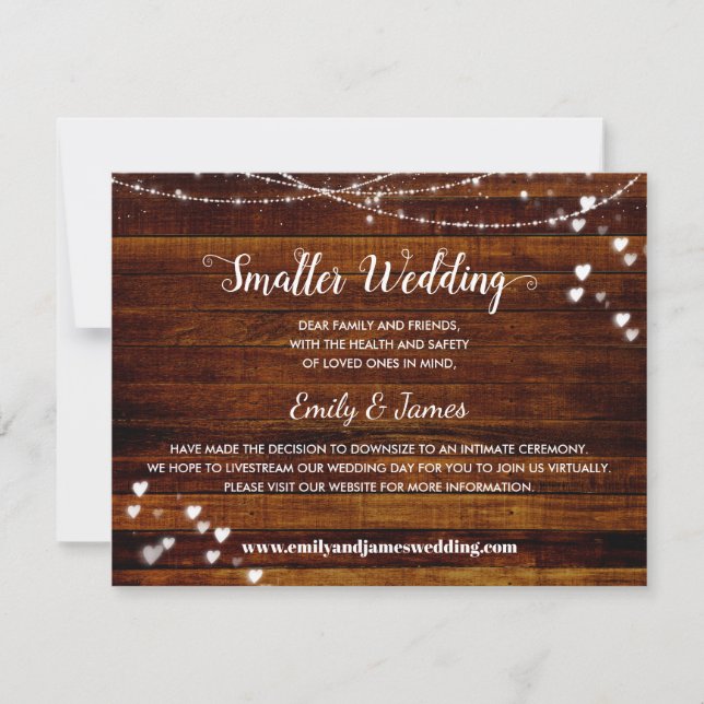 Elegant Rustic Wood Downsized Smaller Wedding Announcement (Front)
