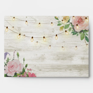 Elegant Rustic Wood Floral String Lights Wedding Envelope
