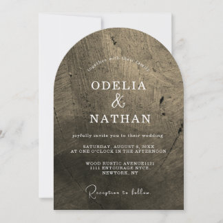 Elegant Rustic Wood Grain Texture Arched Wedding Invitation