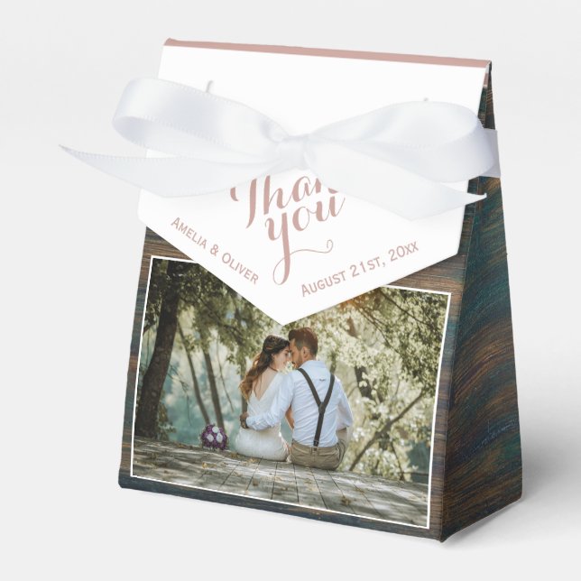 Elegant Rustic Wood Photo Wedding Thank you Favour Box (Front Side)