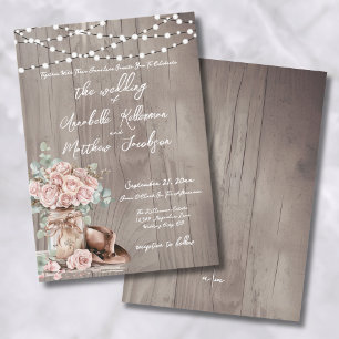 Elegant Rustic Wood Roses Country Wedding Invitation