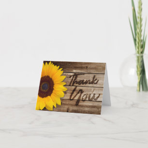 Elegant Rustic Wood Sunflower Thank You Cards