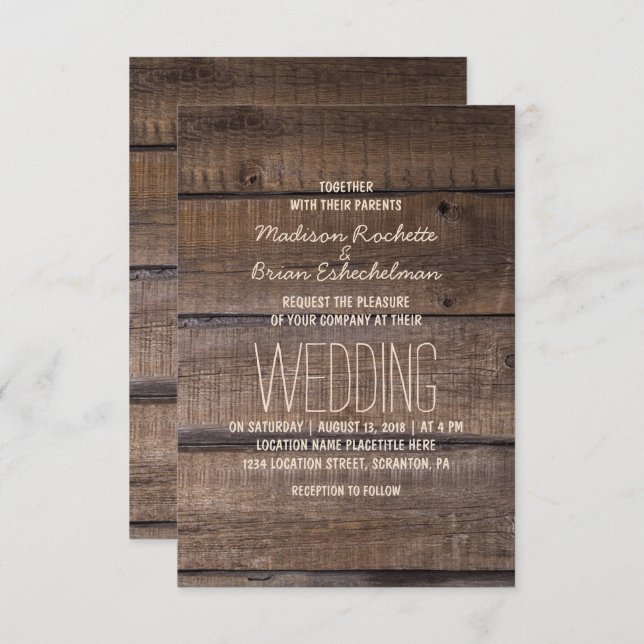 Elegant Rustic Wooden Pallet Wedding Invitation (Front/Back)