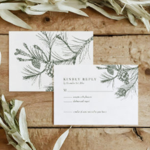 Elegant Rustic Woodland Pine Wedding RSVP Card