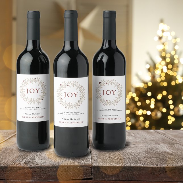 Elegant Rustic Wreath Joy Business Wine Label (Elegant Rustic Wreath Joy Business Wine Label)