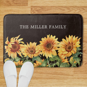 Elegant Rustic Yellow Sunflower Garden Bath Mat