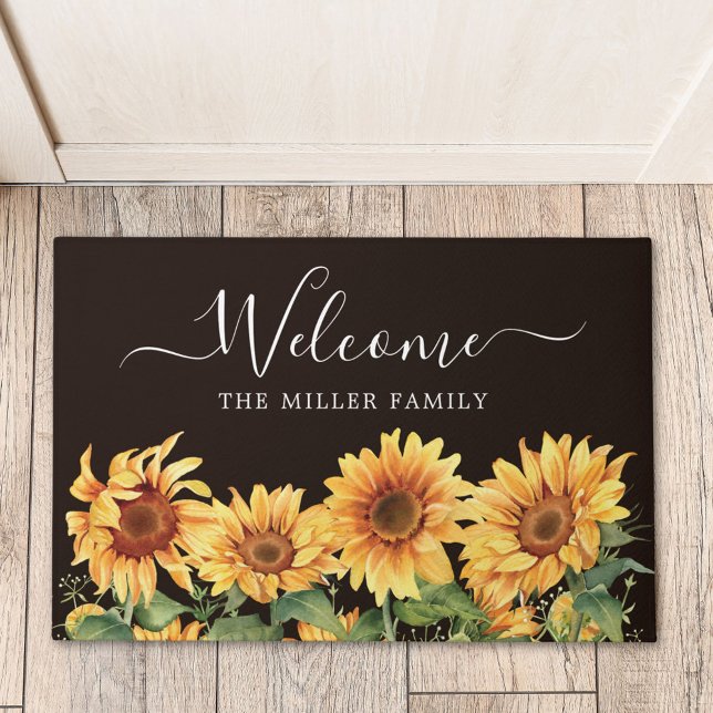 Elegant Rustic Yellow Sunflower Garden Doormat (In situ)