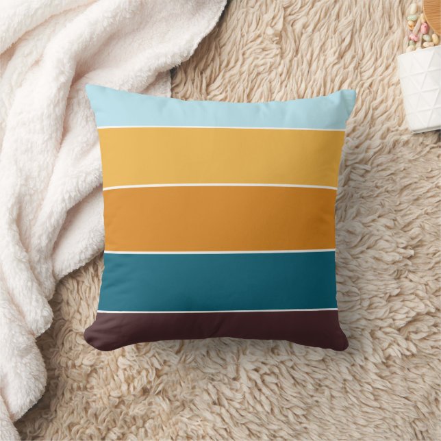 Elegant Rustic Yellow Teal Stripe Pattern Fall  Cushion (Blanket)