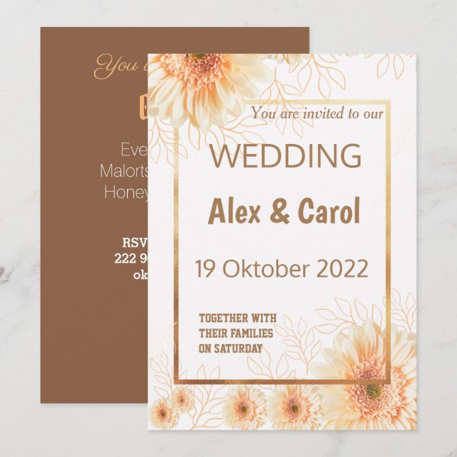 Elegant rustig simple beige brown floral wedding  invitation (Front/Back)