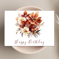 Elegant Rusty Fall Flowers Modern Happy Birthday