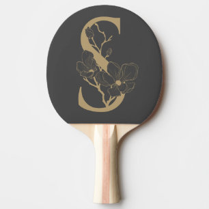 Elegant S Boho Floral Monogram Initial Grey Gold Ping Pong Paddle