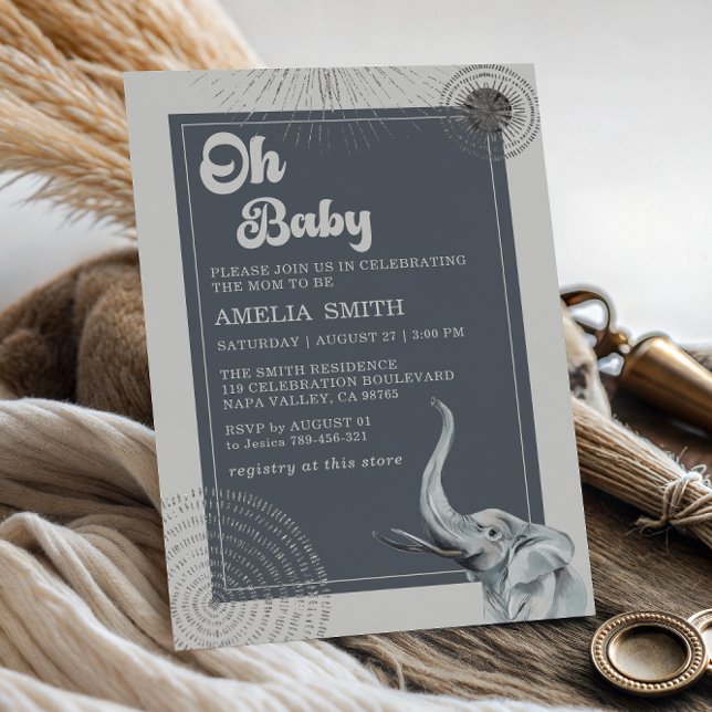 Elegant Safari Elephant Baby Shower Invitation (Creator Uploaded)