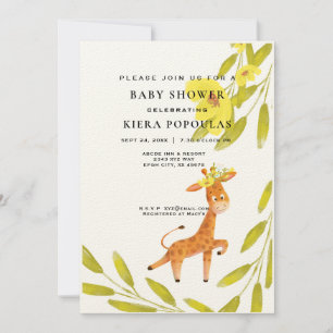 Elegant Safari Giraffe Pink Floral Baby Shower Invitation