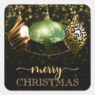 Elegant Safari Jungle Baubles Merry Christmas Square Sticker