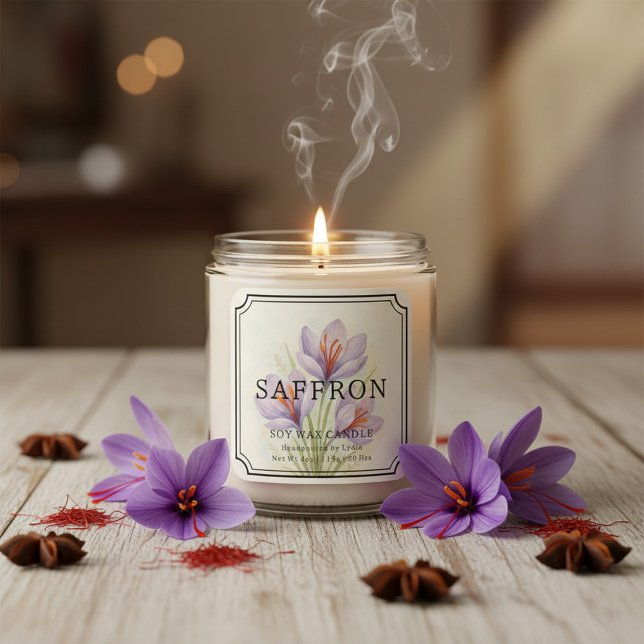 Elegant Saffron Soy Wax Candle Business Label (Creator Uploaded)