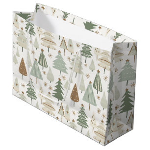 Elegant Saga green Christmas Trees pattern Large Gift Bag