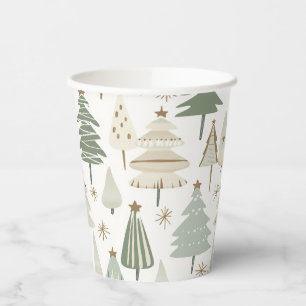 Elegant Saga green Christmas Trees pattern Paper Cups