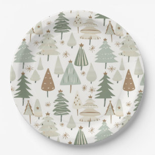 Elegant Saga green Christmas Trees  pattern Paper Plate