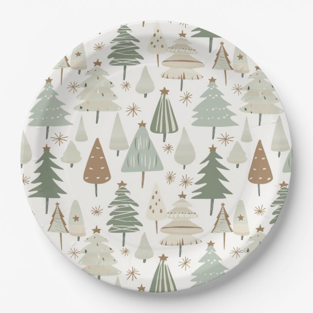 Elegant Saga green Christmas Trees  pattern Paper Plate (Front)